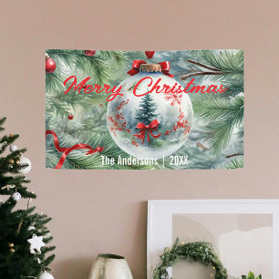 Watercolor Snow Globe Family Christmas Party Banner
