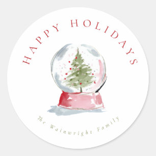 Watercolor Snow Globe Holiday Classic Round Sticker