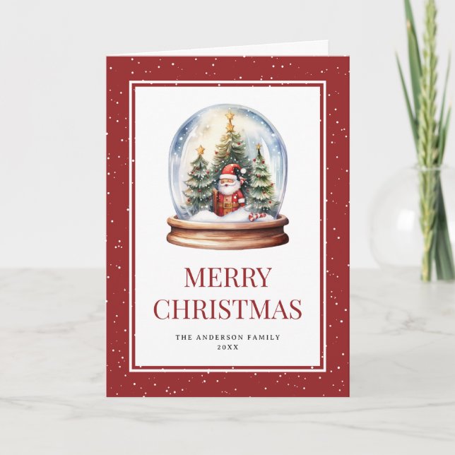 Watercolor Snow Globe Red Merry Christmas Card (Front)