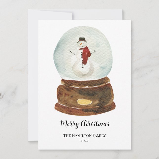 Watercolor Snow Globe & Snowman Christmas Invitation (Front)