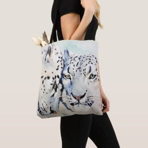 Watercolor Snow Leopards Nuzzling Tote Bag