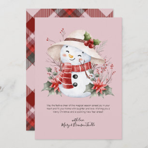 Watercolor Snow Man with Holly Holiday Card