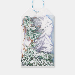 Watercolor Snow mountain landscape with pine trees Gift Tags