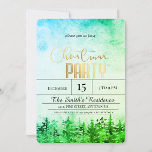 Watercolor Snow Pine Forest Christmas Invitation