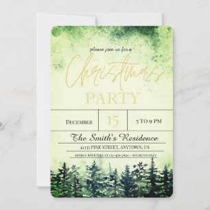 Watercolor Snow Pine Forest Christmas Invitation