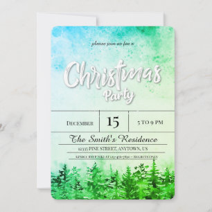 Watercolor Snow Pine Forest Christmas Invitation