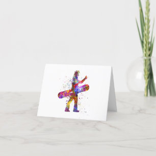 Watercolor snowboard competition thank you card