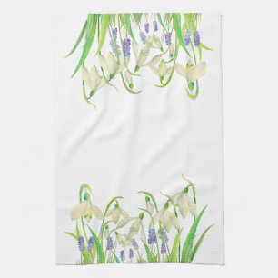 Watercolor Snowdrops and Muscari Kitchen Towel