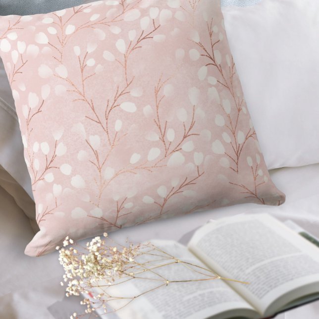 Watercolor Snowdrops Pattern Pink/Copper ID726 Throw Pillow (Creator Uploaded)