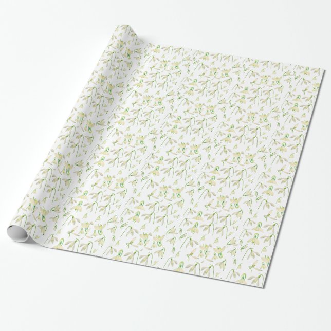Watercolor Snowdrops Pattern Wrapping Paper (Unrolled)