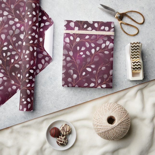 Watercolor Snowdrops Plum/Copper ID726 Wrapping Paper (Crafts)