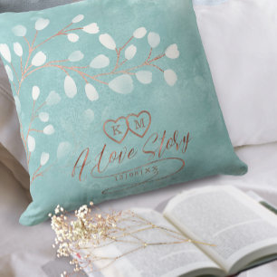 Watercolor Snowdrops Wedding Teal/Copper ID726 Throw Pillow