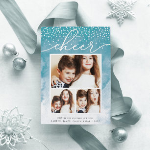 Watercolor Snowfall   Holiday Photo Collage Card