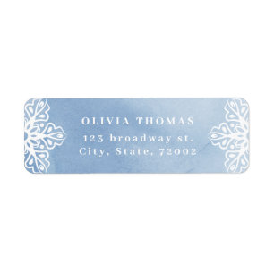 Watercolor Snowflake Blue Christmas Return Address