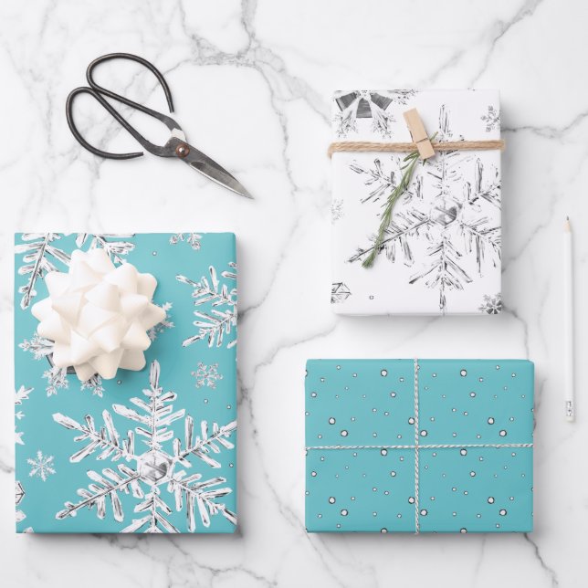 Watercolor Snowflake Wrapping Paper Sheets (Front)