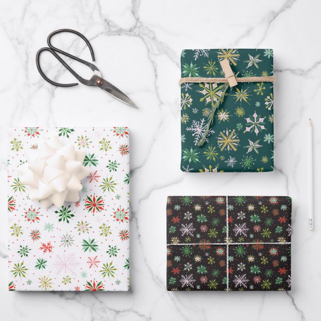 Watercolor Snowflakes Christmas Wrapping Paper Sheet (Front)