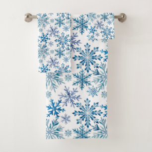 Watercolor Snowflakes Pattern Bath Towel Set