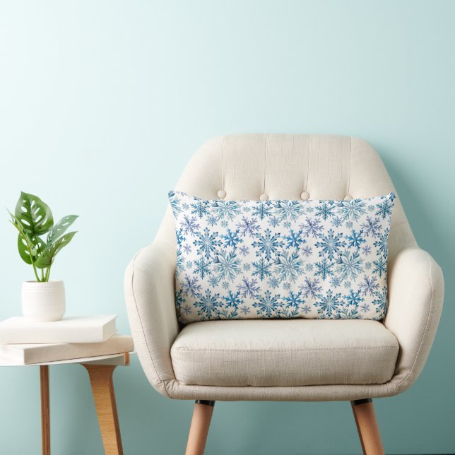 Watercolor Snowflakes Pattern Lumbar Pillow (Chair)