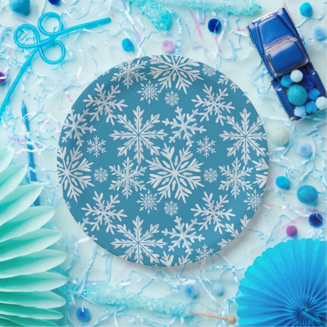 Watercolor Snowflakes Pattern Paper Plate (Party)