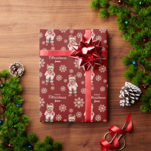 Watercolor Snowflakes Red Yorkie Dog Christmas Wrapping Paper