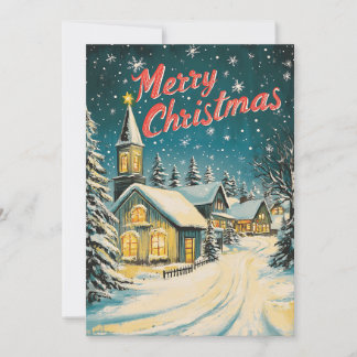 Watercolor snowing night Christmas card