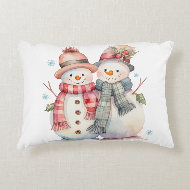Watercolor Snowman  Accent Pillow (Front)