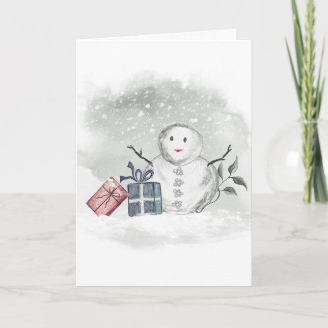 Watercolor Snowman Christmas and New Year Card (Front)