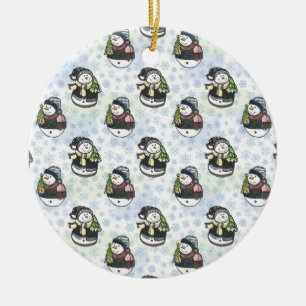 Watercolor Snowman Christmas hand drawn Ceramic Ornament