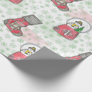 Watercolor Snowman Christmas Holiday Wrapping Paper