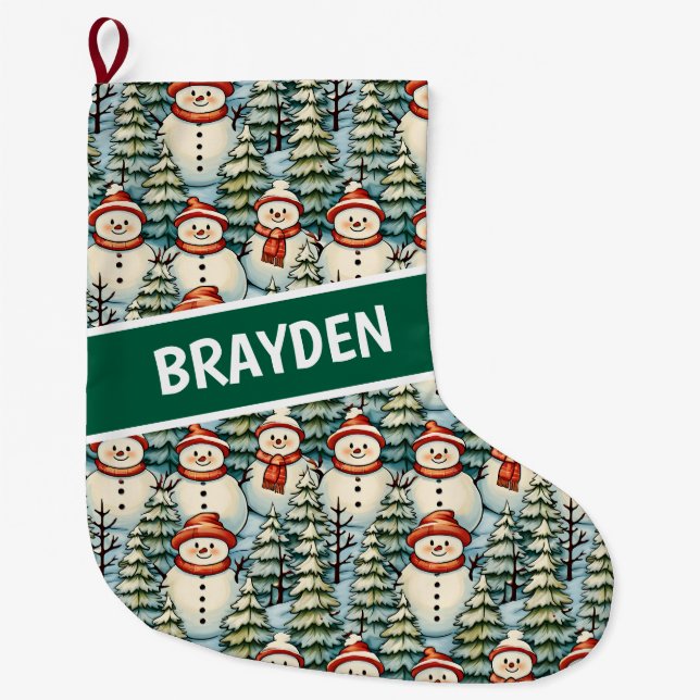 Watercolor Snowman Christmas Personalized  Large Christmas Stocking (Front)
