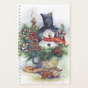 Watercolor snowman Christmas tree New Year winter Planner