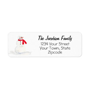 Watercolor Snowman Festive Holiday Return Address