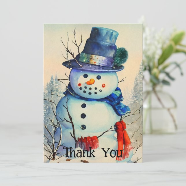 Watercolor Snowman Flat Thank You Card (Standing Front)