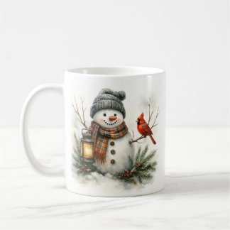 Watercolor Snowman, Lantern & Cardinal Coffee Mug