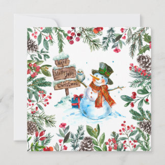 Watercolor Snowman Merry Christmas  Holiday Card