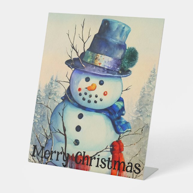 Watercolor Snowman Pedestal Sign (Front)