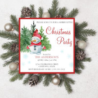 Watercolor snowman pine merry little invitation