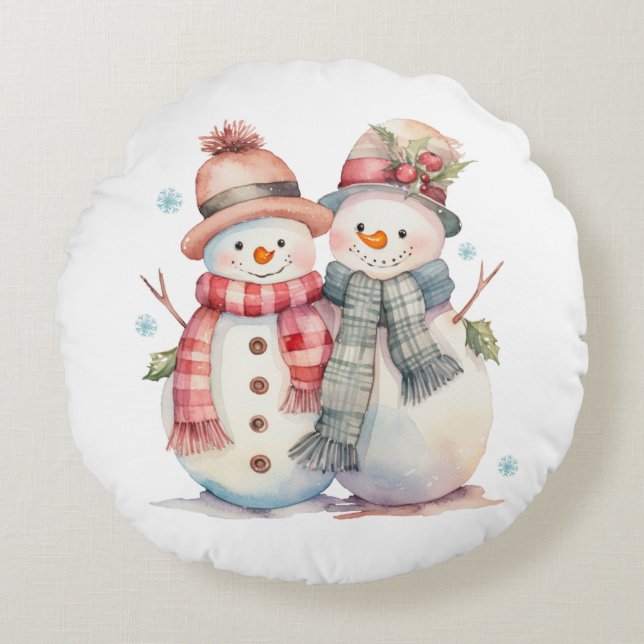 Watercolor Snowman  Round Pillow (Front)
