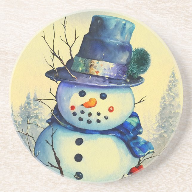 Watercolor Snowman Sandstone Dessous de verre (Devant)