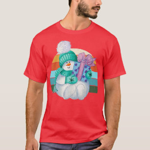 Watercolor Snowman Santa Christmas Tree Lights Xma T-Shirt