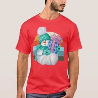 Watercolor Snowman Santa Christmas Tree Lights Xma T-Shirt