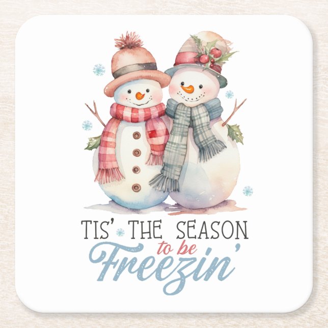Watercolor Snowman  Square Paper Coaster (Front)