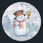 Watercolor Snowman Winter Snow Modern Christmas Classic Round Sticker<br><div class="desc">Adorable watercolor snowman to seal your Christmas card envelopes,  help with gift wrapping.  These can be used as napkin rings for a casual get together.  I think they are sweet.</div>