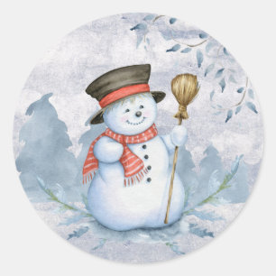 Watercolor Snowman Winter Snow Modern Christmas Classic Round Sticker
