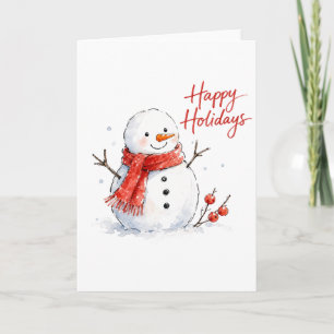 Watercolor Snowman with Red Scarf Card