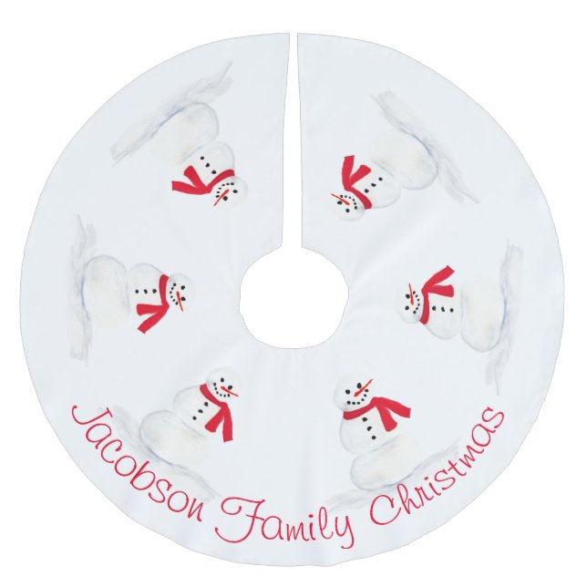 Watercolor Snowmen Festive & Fun Christmas  Brushed Polyester Tree Skirt (Front)