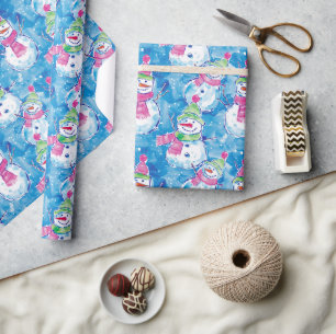 Watercolor Snowmen Illustration Christmas Wrapping Paper