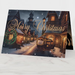 Watercolor Snowy Christmas Town Holiday Photo Card