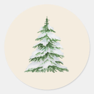 Watercolor Snowy Christmas Tree  Classic Round Sticker