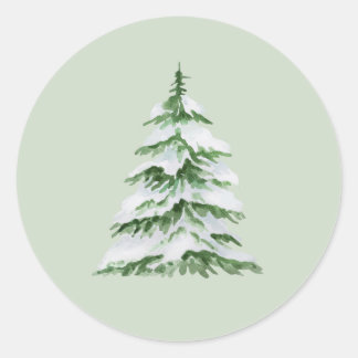 Watercolor Snowy Christmas Tree  Classic Round Sticker